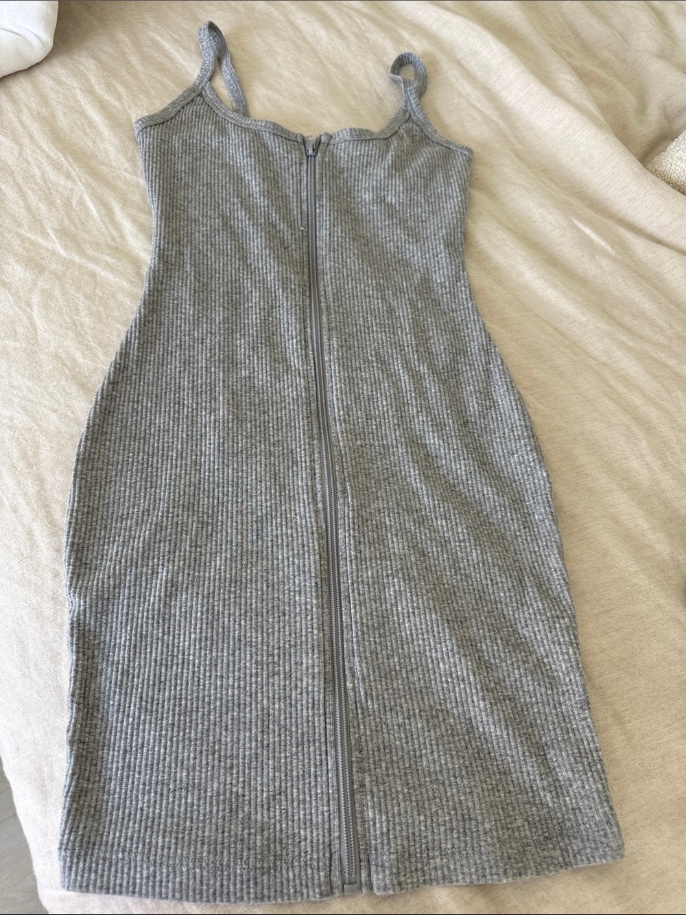 Fashion Nova Gray Ribbed Zip-Front Midi Dress